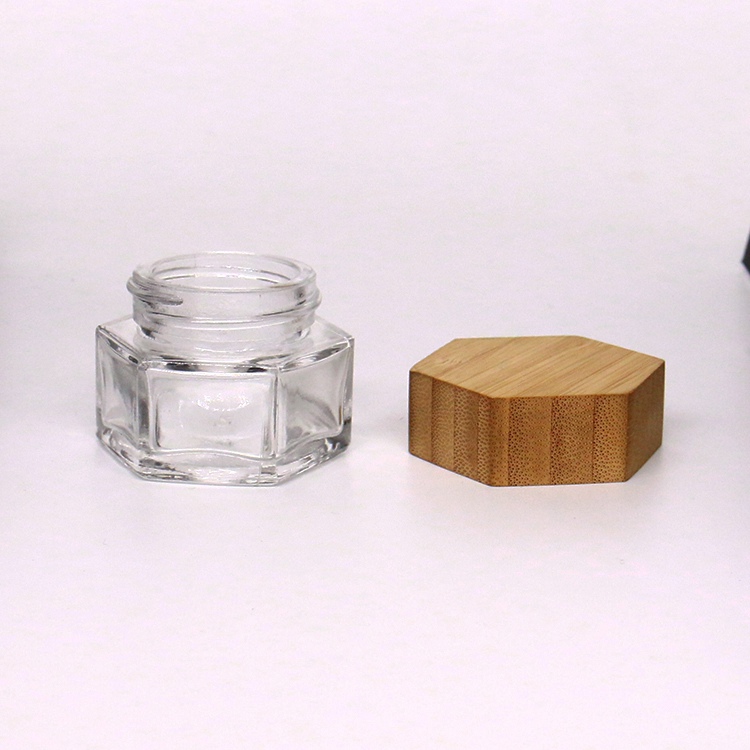 30g 50g Luxury Cream Jar Hex Shape Skin Care Glass Jar With Bamboo Lid