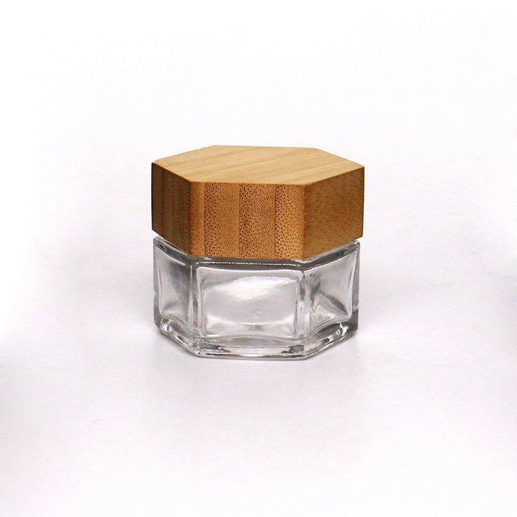 30g 50g Luxury Cream Jar Hex Shape Skin Care Glass Jar With Bamboo Lid