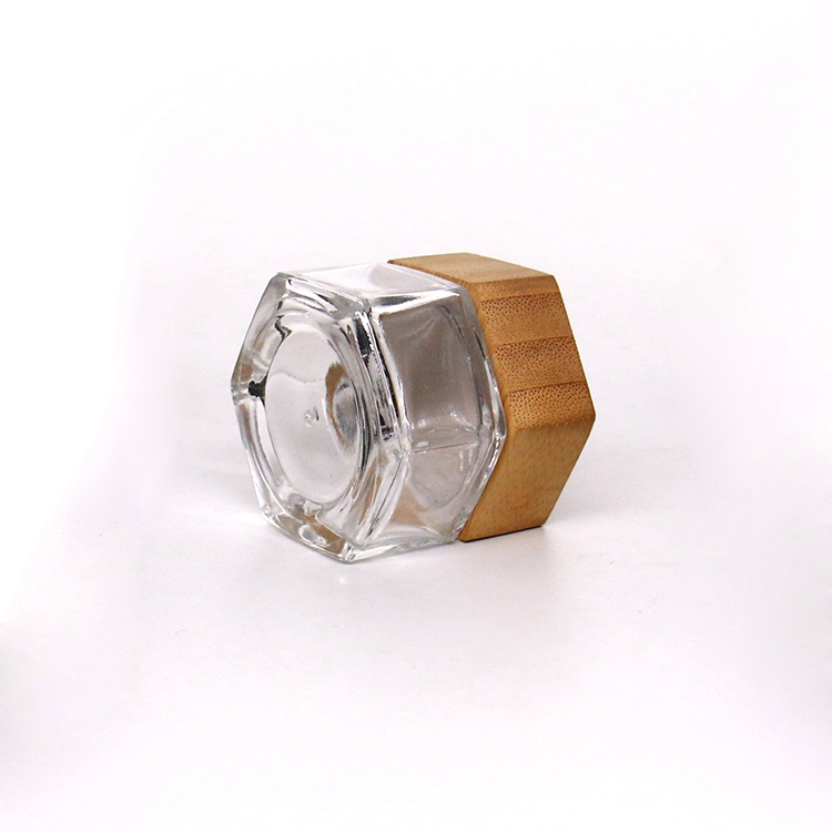 30g 50g Luxury Cream Jar Hex Shape Skin Care Glass Jar With Bamboo Lid