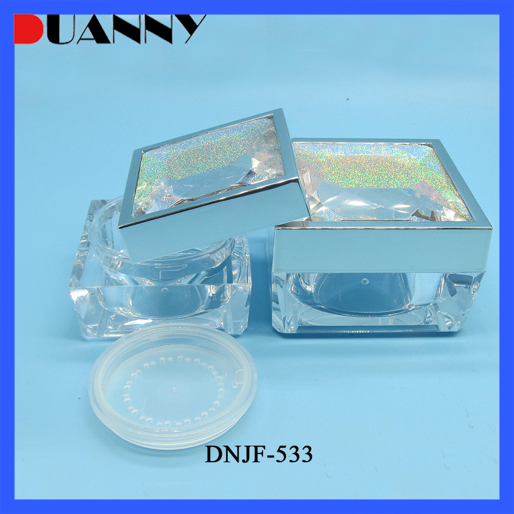 30g 50g Square Clear Plastic Loose Powder Jar for Cosmetic with Sifter