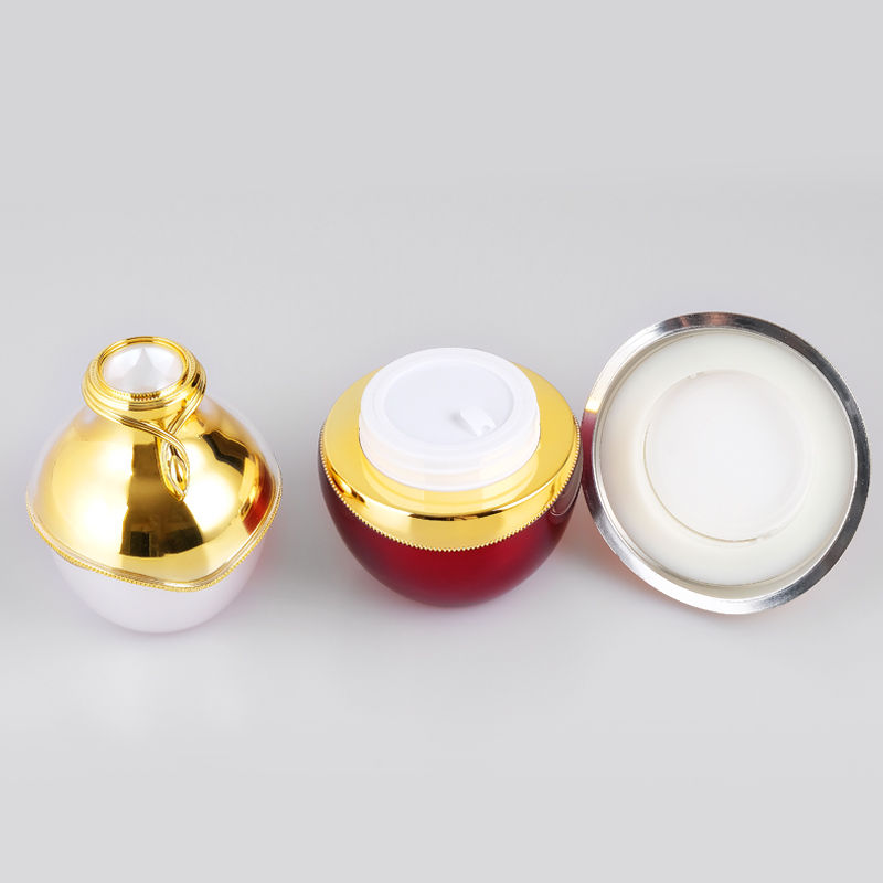 30g 50g Wholesale Hot Sale Empty Luxury Gold Red White cream acrylic skincare jar face cream packaging jar with Gem