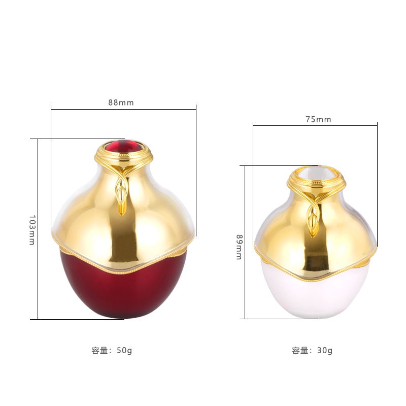 30g 50g Wholesale Hot Sale Empty Luxury Gold Red White cream acrylic skincare jar face cream packaging jar with Gem