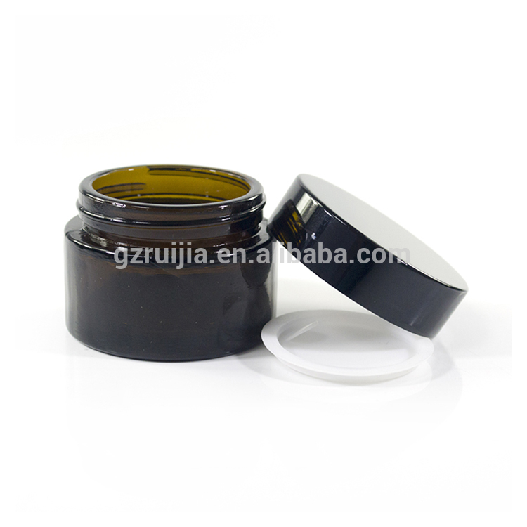 30g 50g amber cosmetic glass jar with black lids