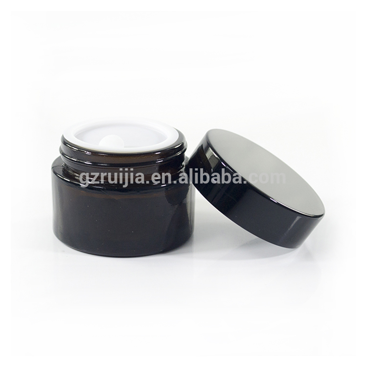 30g 50g amber cosmetic glass jar with black lids