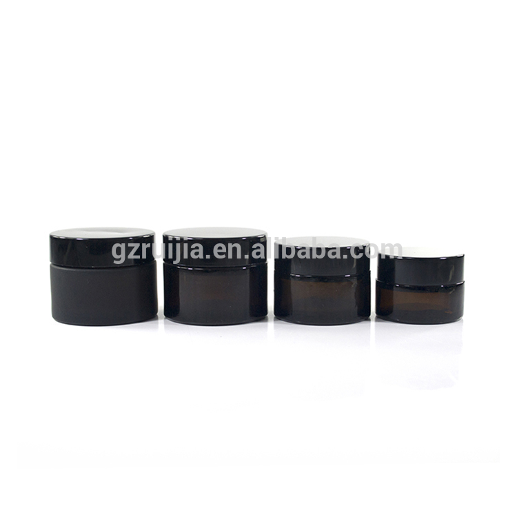 30g 50g amber cosmetic glass jar with black lids