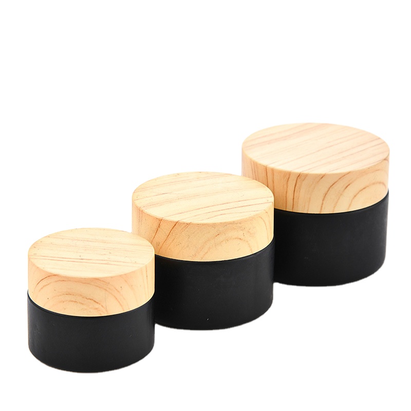 30g 50g black cosmetic jars glass cosmetic packaging cream jar with bamboo lid