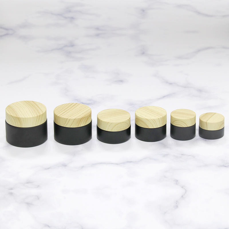30g 50g black cosmetic jars glass cosmetic packaging cream jar with bamboo lid