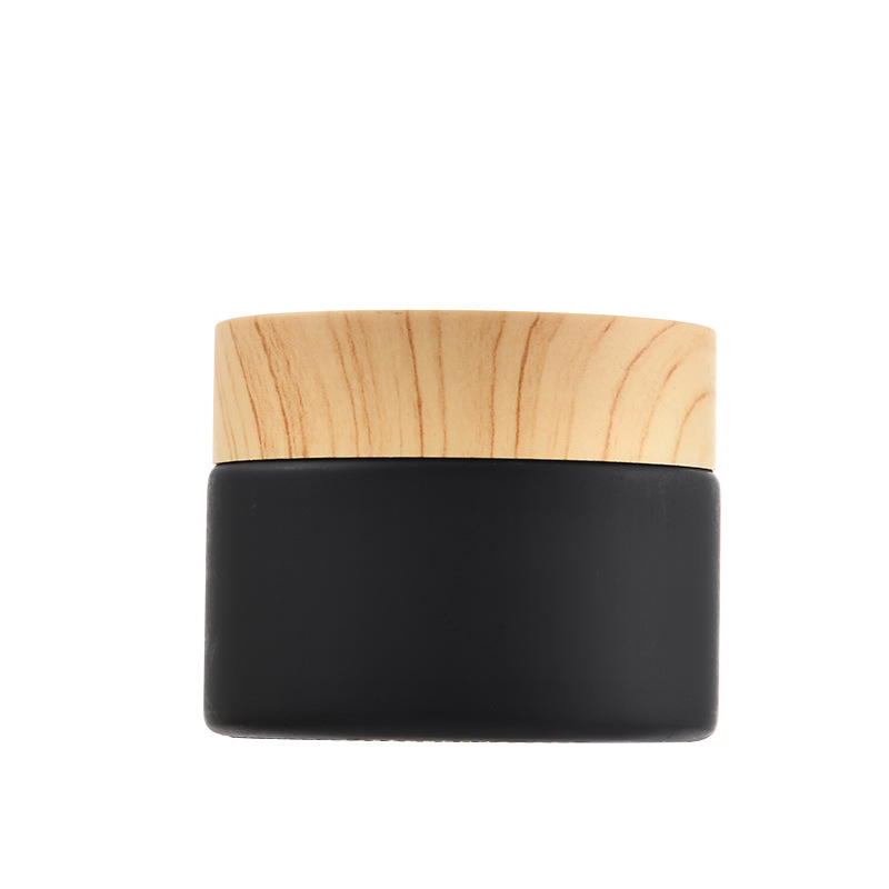 30g 50g black cosmetic jars glass cosmetic packaging cream jar with bamboo lid