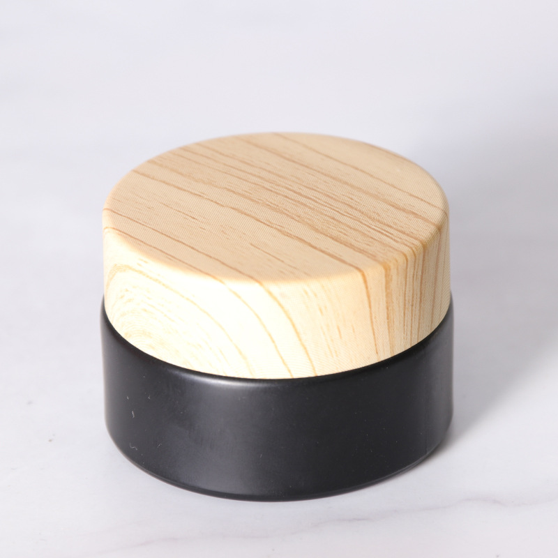 30g 50g black cosmetic jars glass cosmetic packaging cream jar with bamboo lid