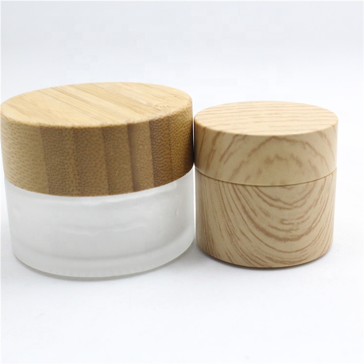 30g 50g clear cosmetic packaging wooden cap container frosted clear face cream glass jar