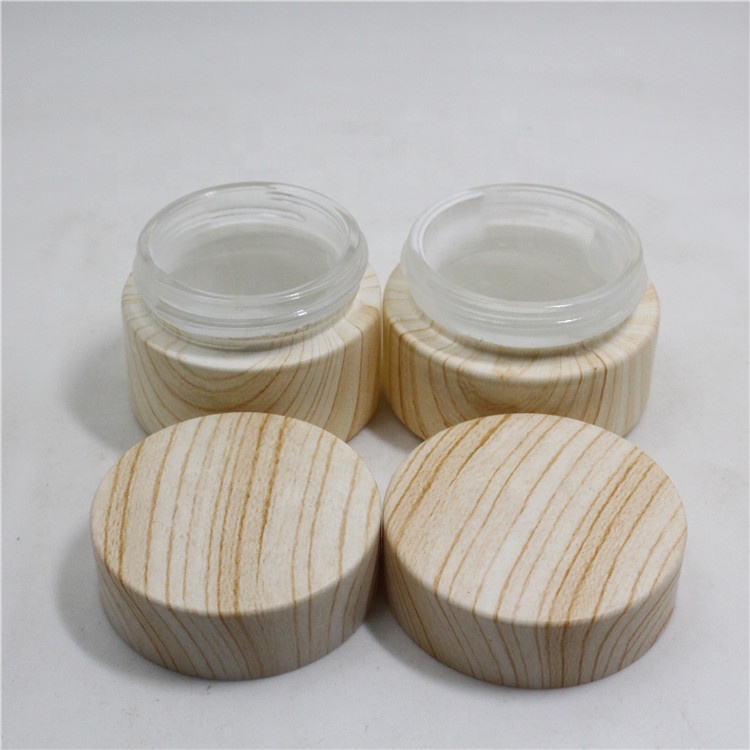 30g 50g clear cosmetic packaging wooden cap container frosted clear face cream glass jar