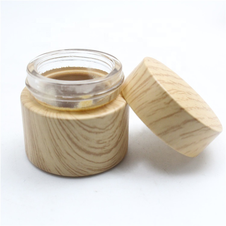 30g 50g clear cosmetic packaging wooden cap container frosted clear face cream glass jar