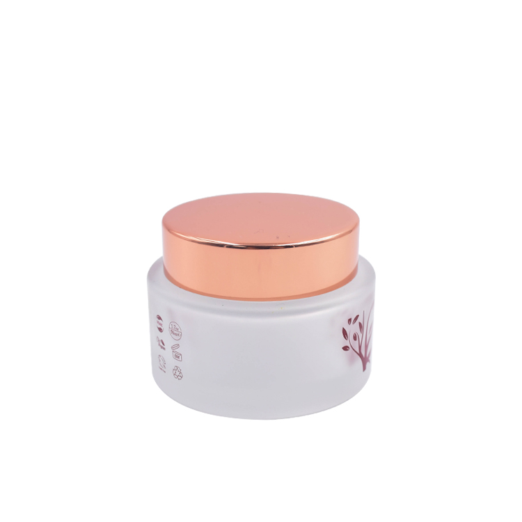 30g 50g cosmetic frosted white glass cream jar with pink gold lid