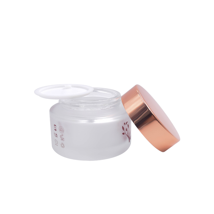 30g 50g cosmetic frosted white glass cream jar with pink gold lid