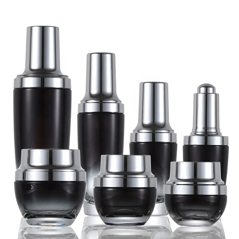 30g 50g custom cosmetic gradient black glass face body makeup cream jars