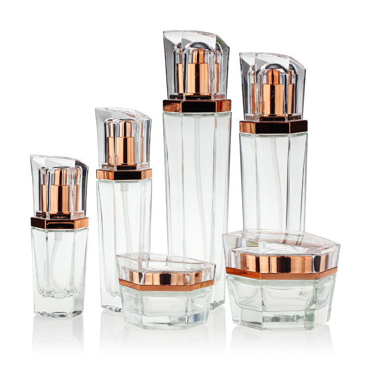 30g 50g customized luxury cosmetic cream jar packaging glass with acrylic cap and gold pump