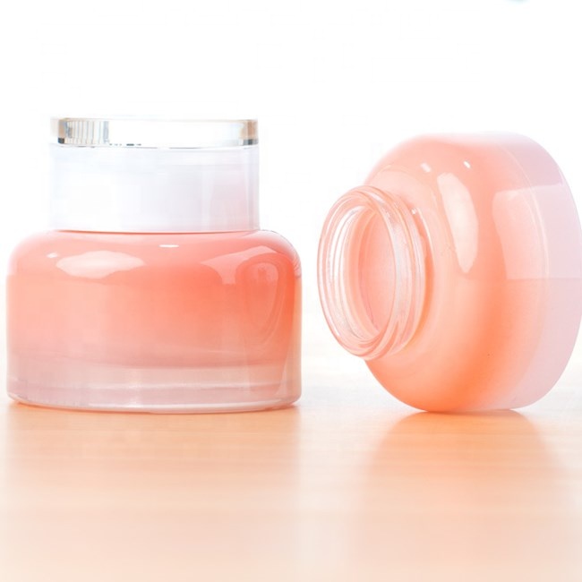 30g 50g empty round peach pink colour glass jar glass cosmetic jars with plastic cap for face cream