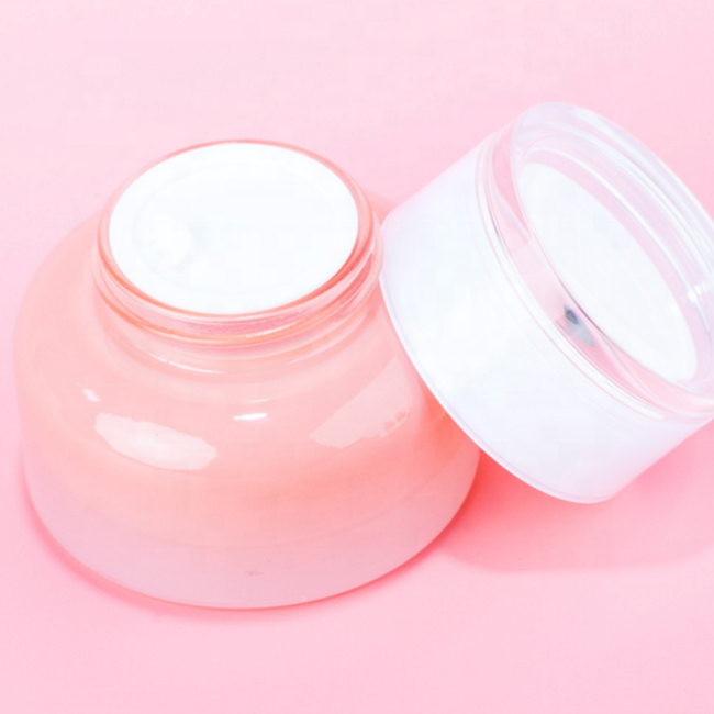 30g 50g empty round peach pink colour glass jar glass cosmetic jars with plastic cap for face cream