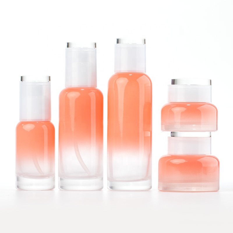 30g 50g empty round peach pink colour glass jar glass cosmetic jars with plastic cap for face cream