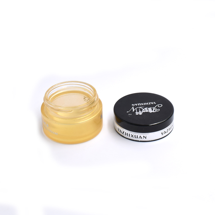 30g 50g flat shape cream glass jar storage cosmetic small yellow cream storage glass jar with black aluminum handle design lid