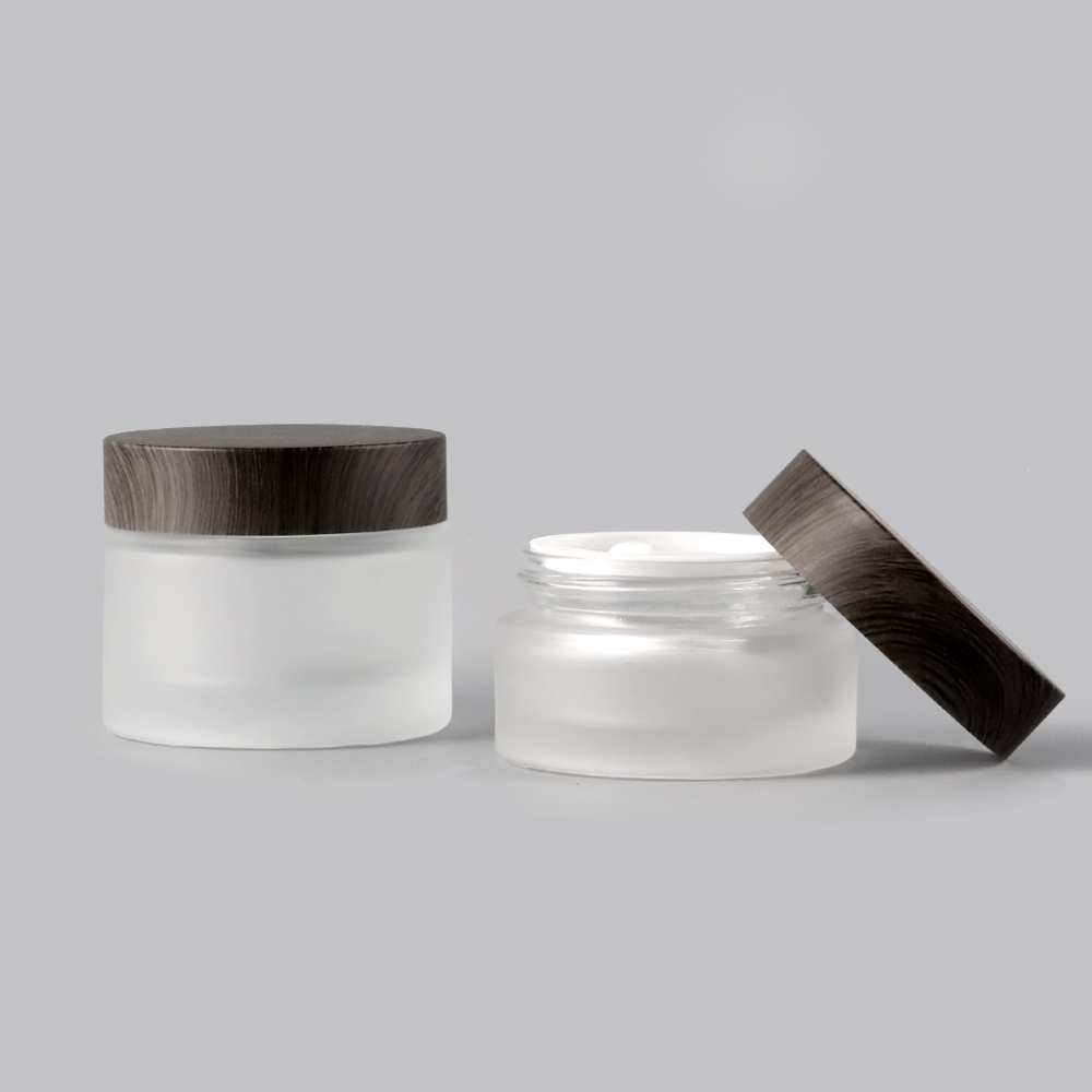 30g 50g frosted cosmetic packaging face cream glass jar ABS black  jar wood lid