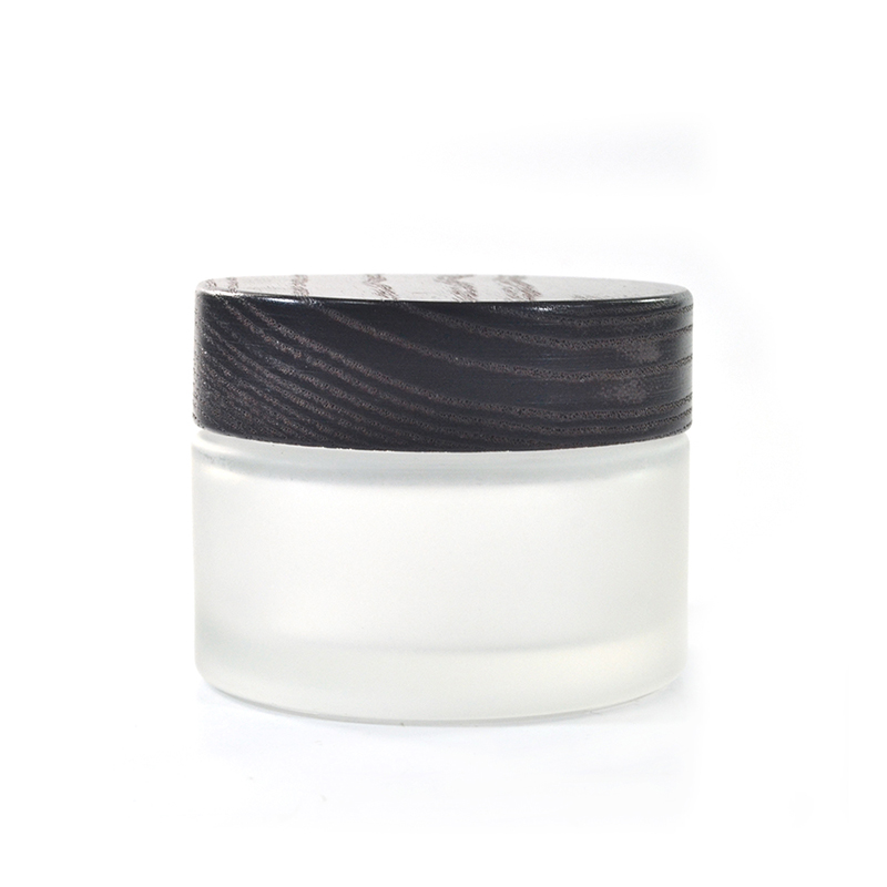 30g 50g frosted glass cream cosmetic jar with brown bamboo wood lid