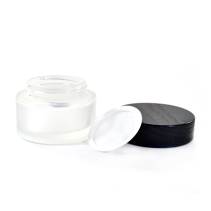 30g 50g frosted glass cream cosmetic jar with brown bamboo wood lid