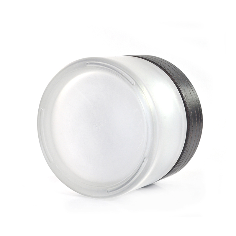 30g 50g frosted glass cream cosmetic jar with brown bamboo wood lid