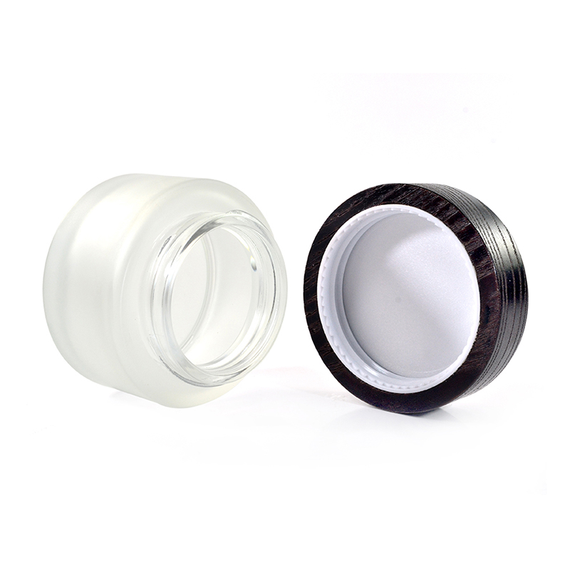 30g 50g frosted glass cream cosmetic jar with brown bamboo wood lid