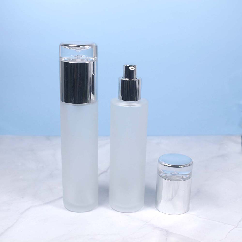 30g 50g frosted jar with silver lid 100ml glass bottle with Silver water drop cover, cosmetics packaging for skin cream