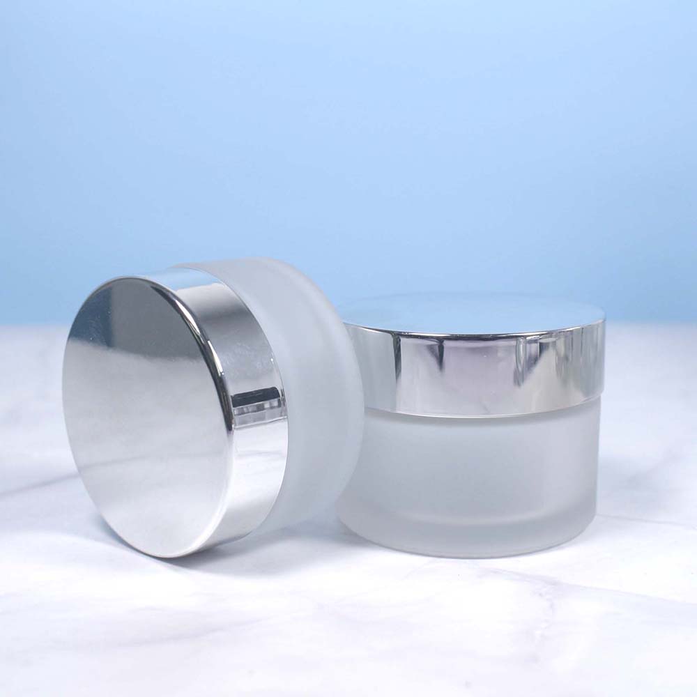 30g 50g frosted jar with silver lid 100ml glass bottle with Silver water drop cover, cosmetics packaging for skin cream