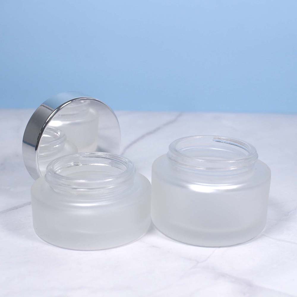 30g 50g frosted jar with silver lid 100ml glass bottle with Silver water drop cover, cosmetics packaging for skin cream