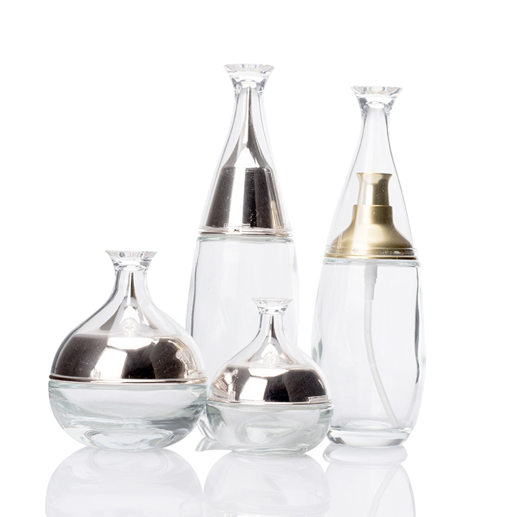 30g 50g glass cream jar with double wall screw lid 40ml 100ml 120ml clear glass bottle set with plastic cap