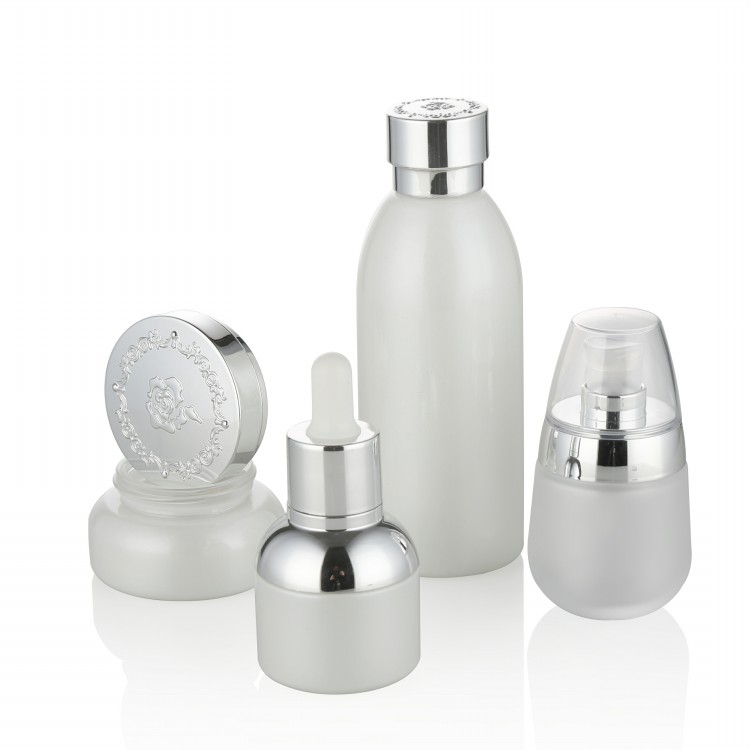 30g 50g glass jar cosmetic packaging matte white glass facial cream jar with aluminum cap