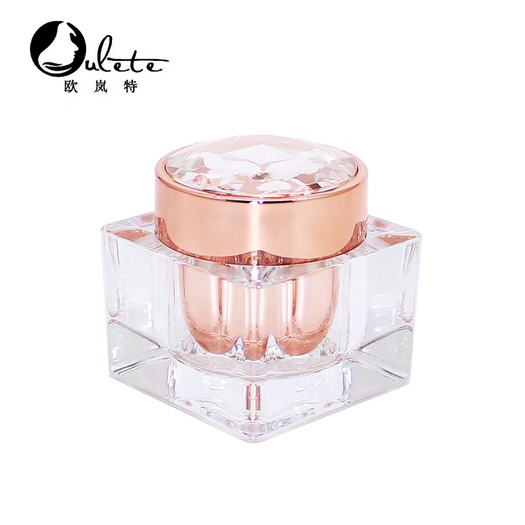 30g 50g high grades square plastic rose gold cosmetics cream jar with shiny diamond lid