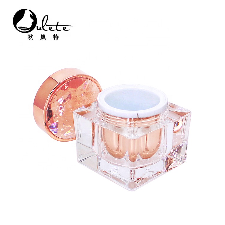 30g 50g high grades square plastic rose gold cosmetics cream jar with shiny diamond lid