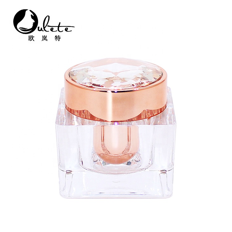 30g 50g high grades square plastic rose gold cosmetics cream jar with shiny diamond lid