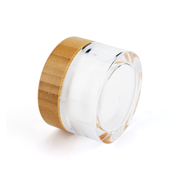 30g 50g round double walled jar acrylic cosmetic cream jar with bamboo lid