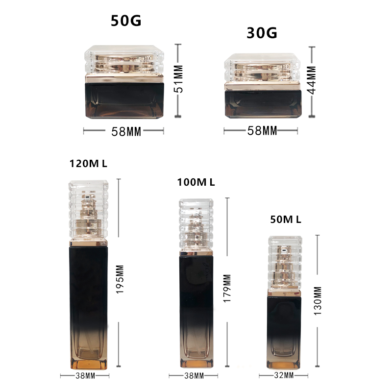 30g 50g square glass cosmetic container empty cream jar with golden cap lid for skincare packaging
