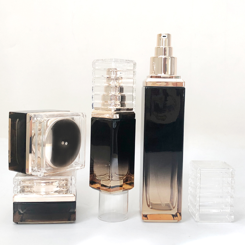 30g 50g square glass cosmetic container empty cream jar with golden cap lid for skincare packaging