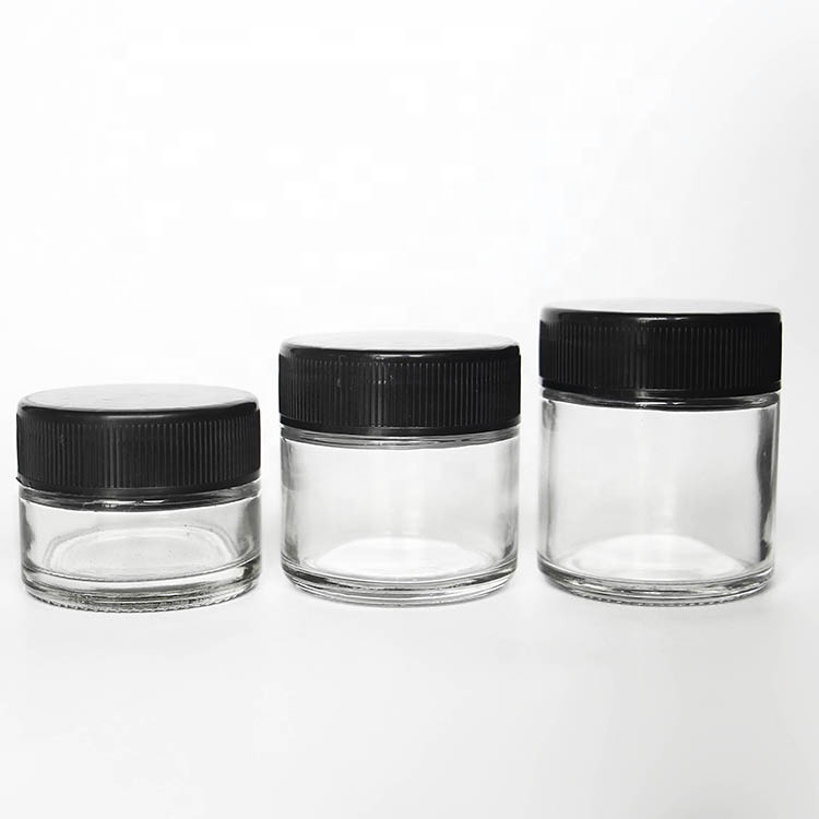 30g 60g 90g Straight Sided Glass Jars With Black Ribbed Plastic Screw Cap