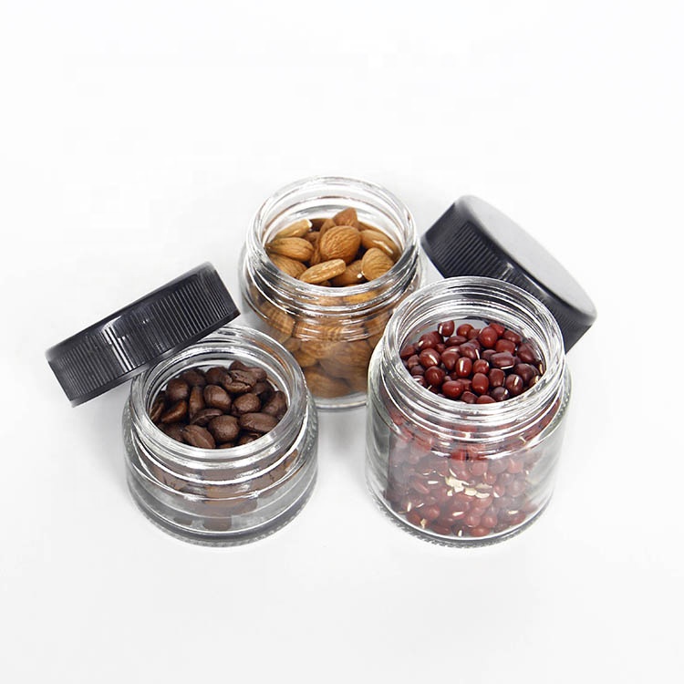 30g 60g 90g Straight Sided Glass Jars With Black Ribbed Plastic Screw Cap