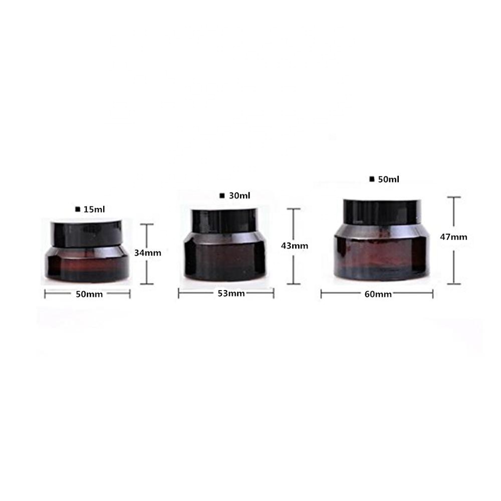 30g Amber Glass Facial Cream Empty Jar 15ml 50ml Cosmetic Sample Packing Container Refillable Pot With Black Lid For Travel