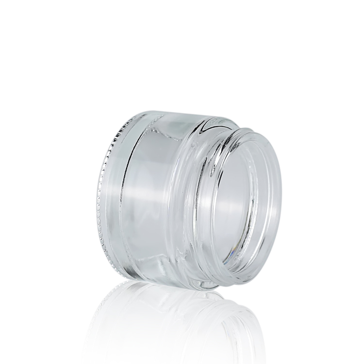 30g Clear glass cream jar with plastic black cap
