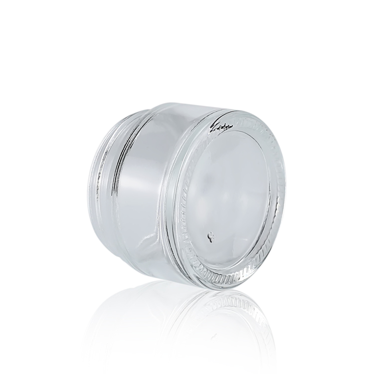 30g Clear glass cream jar with plastic black cap