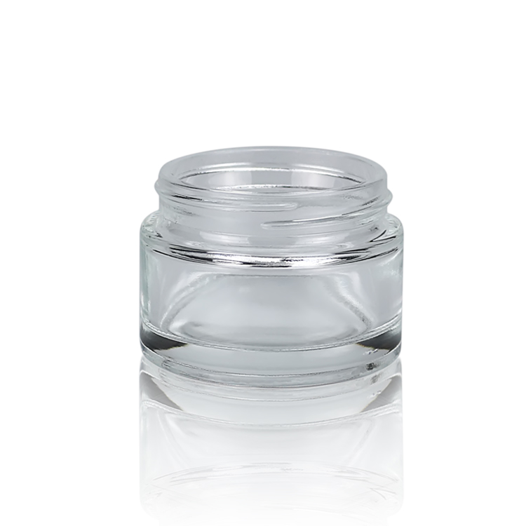 30g Clear glass cream jar with plastic black cap