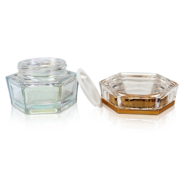 30g Clear silver electroplated face cream hexagonal jar with clear cap 30g
