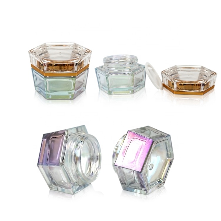 30g Clear silver electroplated face cream hexagonal jar with clear cap 30g