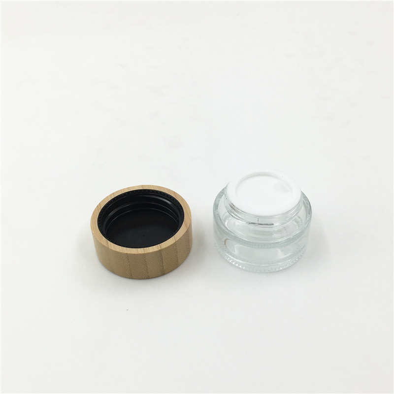 30g Cosmetic Bamboo packaging Eye cream glass jars with natural bamboo lids For Cosmetic