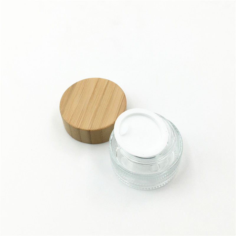 30g Cosmetic Bamboo packaging Eye cream glass jars with natural bamboo lids For Cosmetic